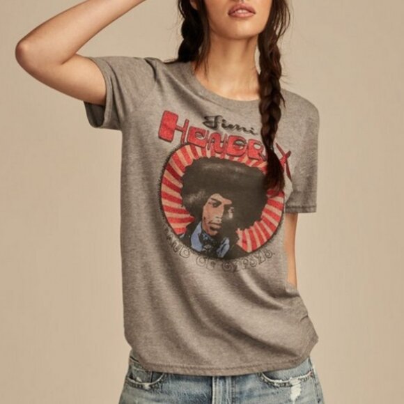 Lucky Brand Size Medium Hendrix Circle Glitter Classic Crew Neck Graphic Tee - Picture 1 of 10